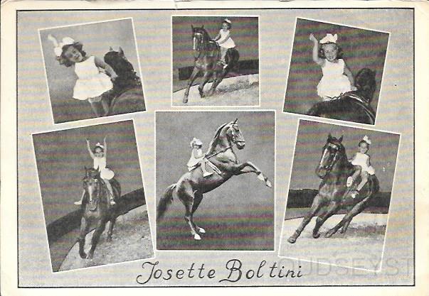 Bedrijven in Zeist0005 Josette Boltini. .jpg - Josette Boltini van het beroemde circus Boltini is een dochter van Toni en Dicky Akkerman -Boltini. Circus Bolitini is sinds 1944 in Zeist gevestigd. Jaren lang treden de artisten van het circus op in Zeist. Bv Slotlaan, 2e hogeweg en later op de Johan van Oldenbarneveldlaan en op het vrijheidsplein. Vanaf 1970 op het terrein aan de Blikkenburgerlaan en in Couwenhoven. In 1980 neemt Toni Boltini afscheid en neemt zijn dochter Josette het circus over.